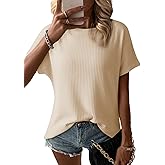 Dokotoo Women's Casual Boat Neck Short Sleeve Waffle Knit Shirts Loose Summer Tunic Tops Blouses