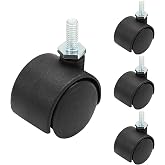 suiwotin 1 Inch Swivel Caster Wheels, 4pcs, M6 Threaded Stem, Black | Heavy Duty, Nylon Wheel, For Furniture, Table, Cabinet, Shelf, Replacement