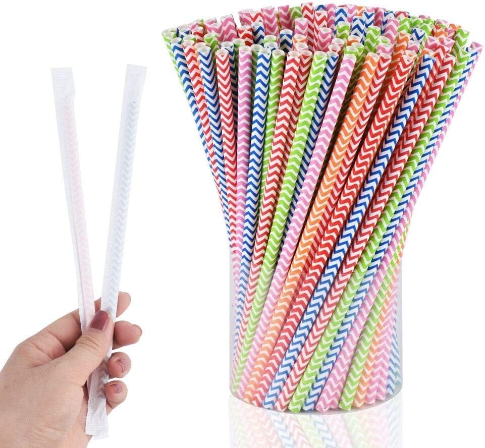 hombrima 150Pack Biodegradable Paper Straws, Individually Wrapped Party