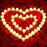 Audab Rose Petals and Candles Set for Romantic Decorations, 48 Romantic Candles with 4000 Fake Rose Petals for Special Night, Hotel Room, Date Night, Bedroom, Valentine's Day Decorations
