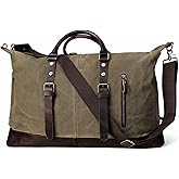 Bebowden Waxed Canvas with Crazy Horse Cowhide Duffle Bag for Men 40L Travel Duffel Bags Waterproof Weekender Overnight Travel Bag(12031-Army Green)