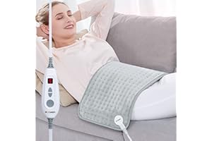 [5 Year Warranty] WOOMER Electric Heating Pad for Back Pain & Cramps Relief, 12"x24" Extra Large, Heat Pad with Multi-Color Option, Moist Heat Therapy Feature, Auto Shut-Off, Power Cords Storage Belt