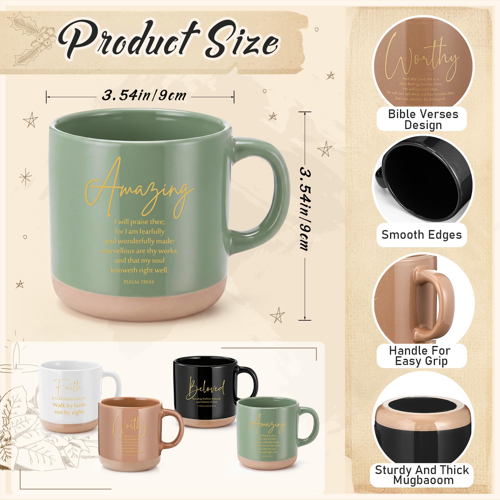 Condition photo showing New/Like New for potchen 12 pcs christian father's day church gift 13oz bible verse ceramic coffee mugs with leather
