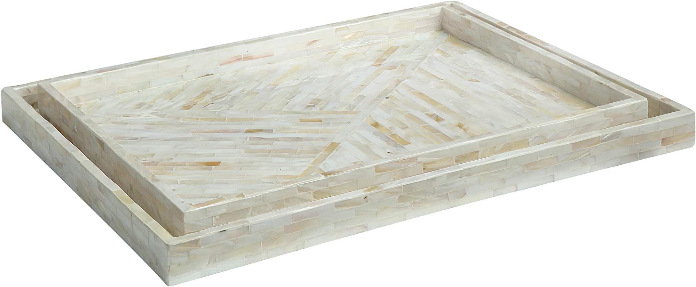 Abington Lane Set of 2 Mother of Pearl Table Tray - Modern Living Room TV Tray Great for Dinner Tray, Tea Tray, Bar Tray, Breakfast Tray, Party Tray, Bed Tray (Classic Ivory)