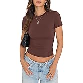 EasyGala Womens Double Lined Short Sleeve Crop Tops Basic Crew Neck Shirts Y2k Going Out Tops Semmer Clothes 2026