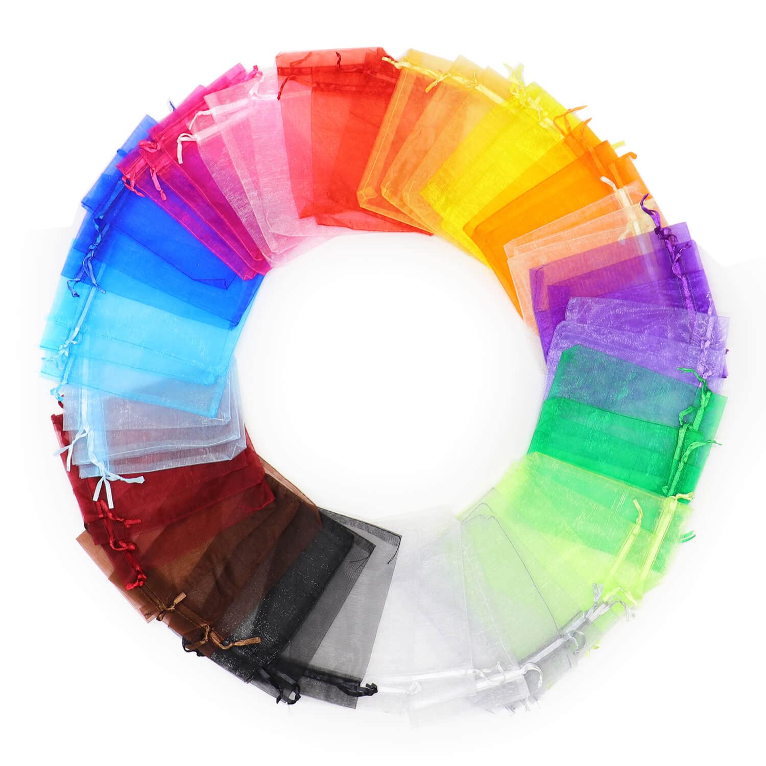 Bezall 50Pcs Organza Bags 3x4 Inches, Assorted Color Mesh Drawstring Wedding Favor Bags Jewelry Gift Christmas Candy Pouches