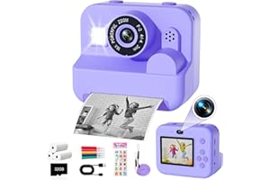 GKTZ Kids Camera Instant Print - 1080P HD Video Digital Camera for Toddler with Printing Photo Paper, Portable Toy for 4 5 6 7 8 9 10 Years Old, Christmas Birthday Gifts for Boys Girls (Purple)