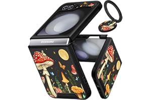 Funermei (2in1 for Samsung Galaxy Z Flip 5 Case for Women Girls Mushroom Cute Teens Phone Cover Girly Pretty Aesthetic Moon Design with Ring Stand Luxury Funda for Samsung Z Flip 5 Cases 6.7'' (2023)