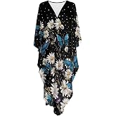 Irisjudy Women Boho Kaftans Flowy Long Witch Moomoo Plus Size, Batwing Sleeve Caftan Maxi Dress Beach Cover Up