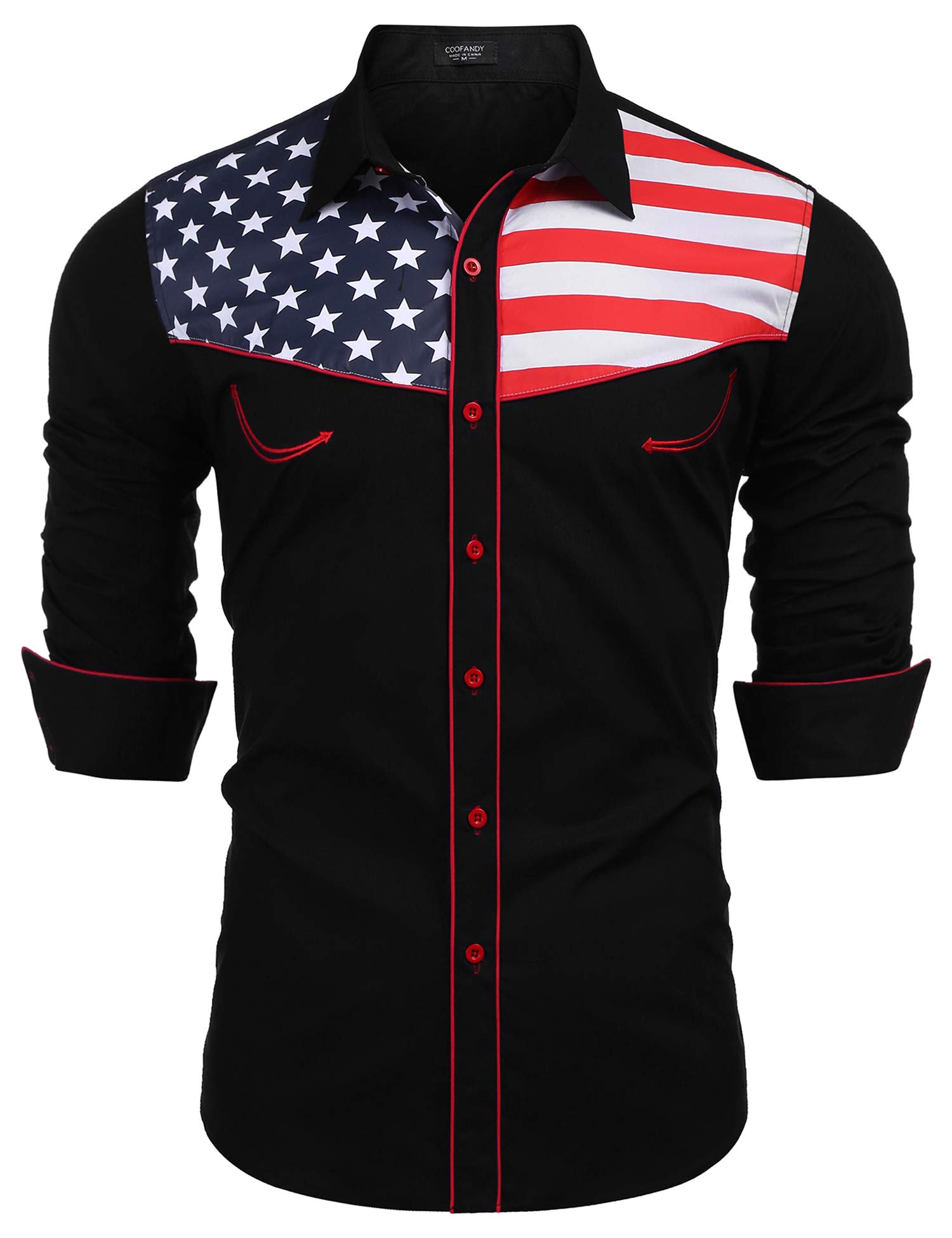 COOFANDYMen's Casual American Flag Button Down Shirts Slim Fit Long Sleeve Shirt