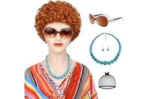 G&T Wig Orange Red Curly Wig for Mrs Roper Costume Landlady Annie Wig Short Curly Reddish Orange Wig Heat Resistant Synthetic Women’s Wig for Cosplay Halloween Party