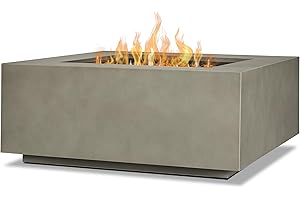 Real Flame Aegean 36”in Square Propane or Natural Gas Fire Pit Table, 50,000 BTU, Powder-Coated Steel, Push-Button Ignition, CSA Certified, Lava Rock, Storage Cover, Stainless Steel Burner with Lid