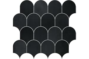 SUNWINGS Fish Scale Peel and Stick Backsplash Tile 11.4''x10.9" 3D Scallop Handmade Looks Self Adhesive Wall Tiles for Kitchen Bathroom, Black 10-Sheet