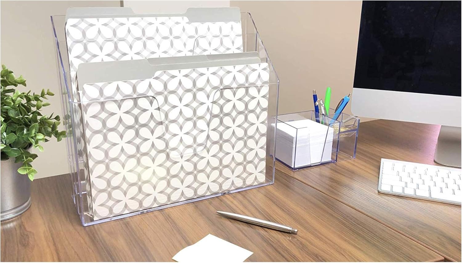 Acrimet Horizontal Triple File Folder Organizer (Clear Crystal Color): Home Improvement