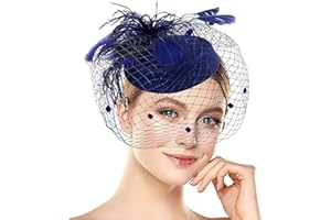 ASHONE ﻿Fascinator Hats 20s 50s Derby Hat Pillbox for Women Tea Party Cocktail Hat with Feather mesh Veil for Wedding Church