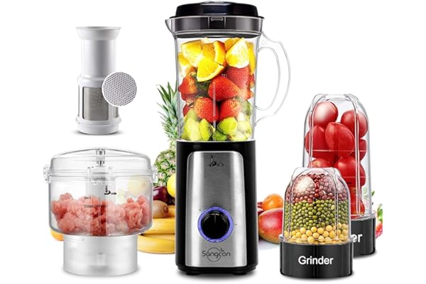 SANGCON 5 in 1 Blender and Food Processor Combo for Kitchen, Small Electric Food Chopper for Meat and Vegetable, 350W High Sp