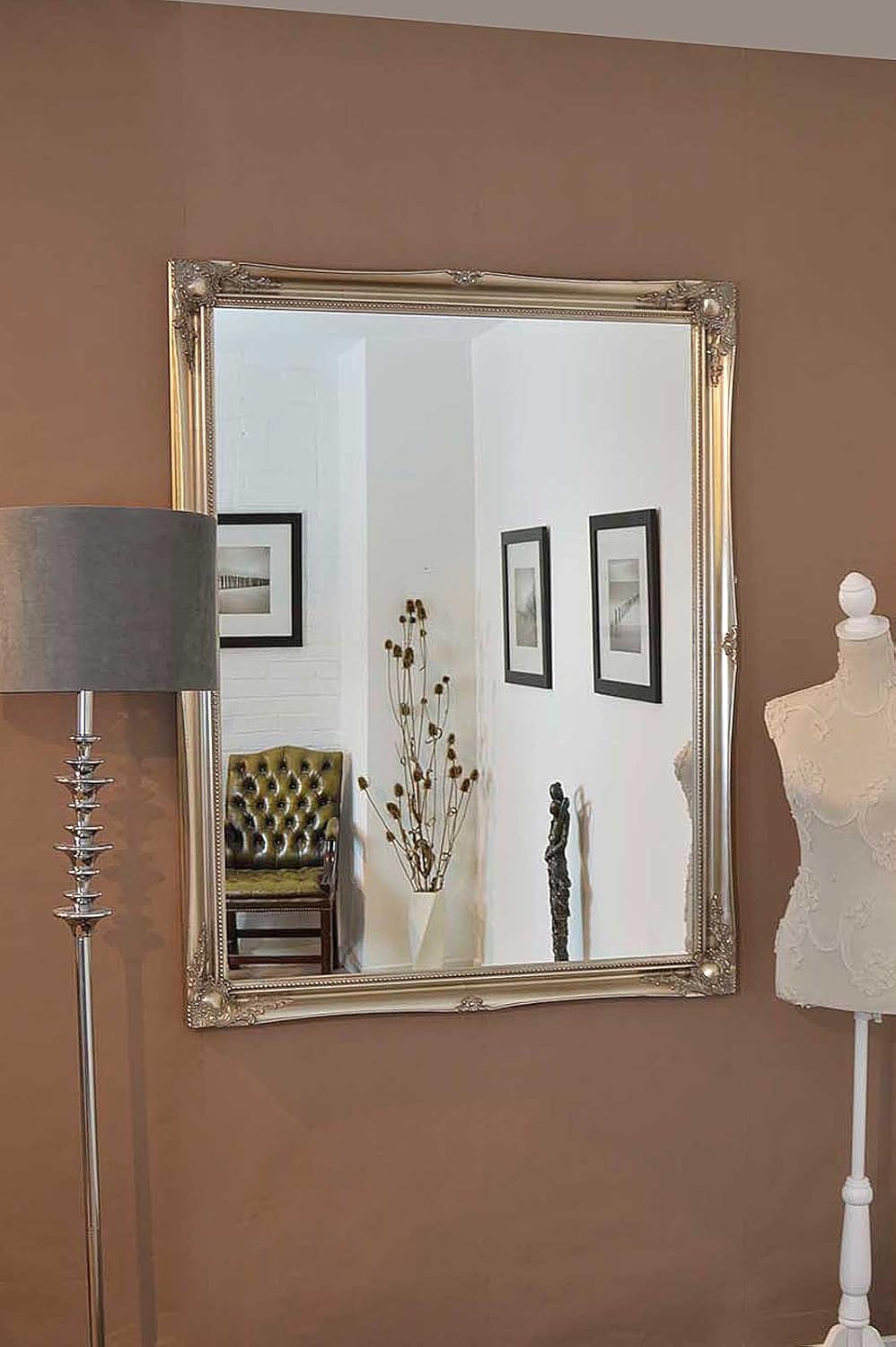 FRENCH SILVER HUGE SHABBY CHIC ANTIQUE STYLE MIRROR - 42" x 54" OVERALL SIZE (105cm X 135cm), 137x106x5 - Image 3