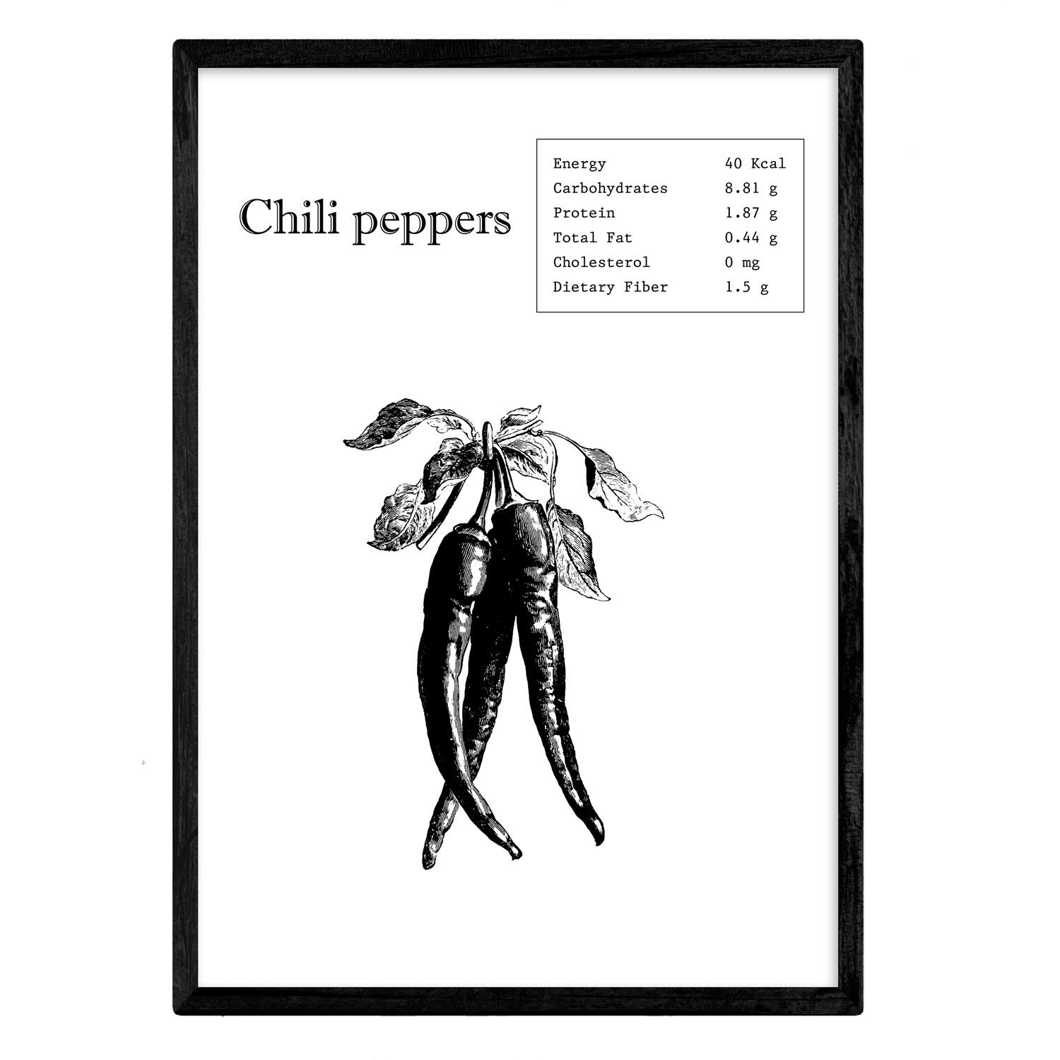 Nacnic Poster Chili Peppers. Sheets of fruits and vegetables in English. A3 size