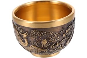 GRIRIW Vintage Chinese Style Copper Teacup with Dragon Embossed Antique Teacup for Restaurant Supply and Home Decor Elegant T