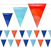 Safety Warning Pennant Banner Flags – Multipurpose OSHA High Visibility Colored Triangle Flags for Roadwork, Party and Hazard Areas(Dark/Light Blue+Orange,45pcs,105FT)