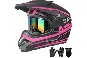 CUTEY Youth Kids Motocross Helmet, Adult ATV Dirt Bike Helmet, Off-Road BMX 4-Wheeler Full Face Motorcycle Helmet W/Goggles Gloves & Mask, DOT Approved, Pink, M