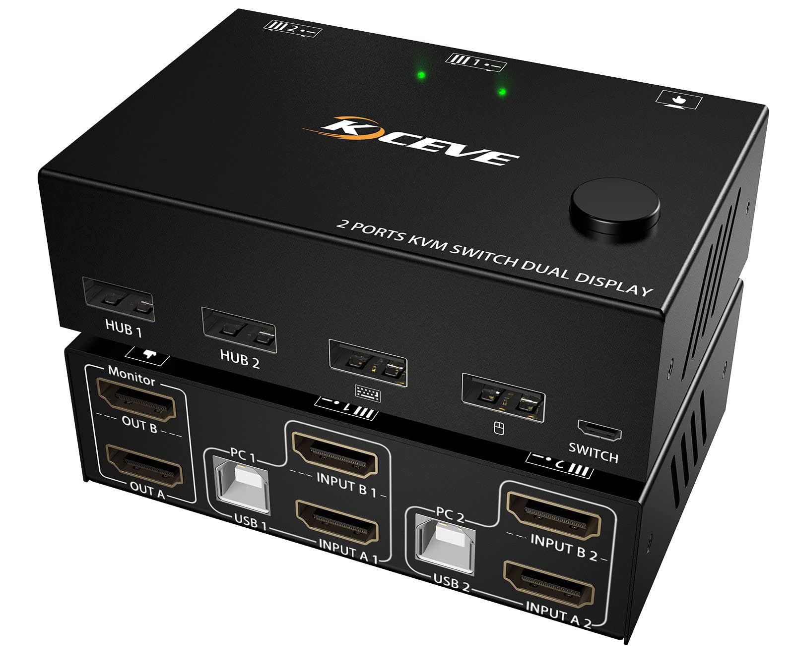 Photo 1 of KCEVE KVM Switch 2 Monitors 2 Computers, HDMI KVM Switch Dual Monitor for 2 Computer Share 2 Monitor and 4 USB Devices, 4K@30Hz 1080P@120Hz, with Wired Remote, USB Cable
