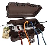 Flemoon Medium Outdoor Electrical Box (11.5x5.2x4 inch), IP54 Waterproof Extension Cord Cover w/6 Cable Entry Ports, Weatherproof Connection Box for Power Strip, Timer, Plug, Holiday Lights, Brown