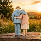 AIDLNS Elderly Couple Figurine, Hand-Painted Husband and Wife Resin Statue, Romantic Couple Collectible Figurine for Wife Husband Parents Grandparents Wedding Home Decor