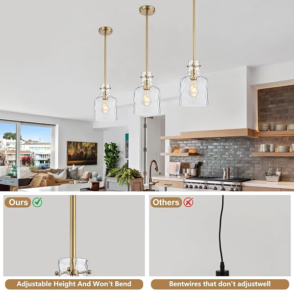 WILON INDUSTRIAL PENDANT LIGHTING, PENDANT LIGHTS FOR KITCHEN ISLAND 3 LIGHT GLASS PENDANT LIGHT FIXTURE WITH SEEDED GLASS SHADE, ADJUSTABLE CORD FARMHOUSE CEILING LIGHT BLACK FINISH LINEAR CHANDELIER