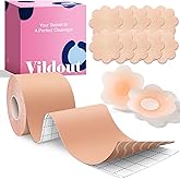 Vildout Boob Tape Kit - Boobtape for Breast Lift with Petals and Covers, Breathable Sticky Adhesive Bra Tape, Push Up Boobytape for Large Breasts A-G Cup Beige