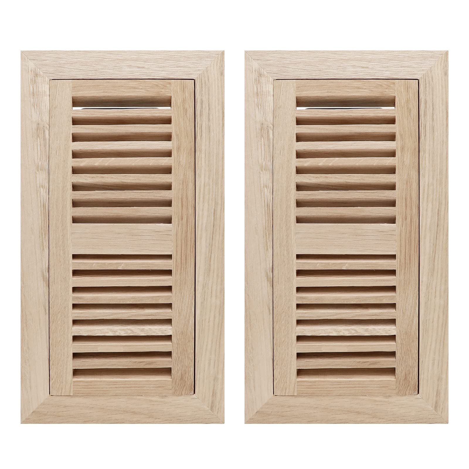 Photo 1 of Oak Floor Register for 4x10 Inch Duct Holes - Flush Mount Floor Vent with Metal Damper - White Wooden Vent Covers for Home Floor - 0.8 Inch Thickness - Unfinished - 2PCS