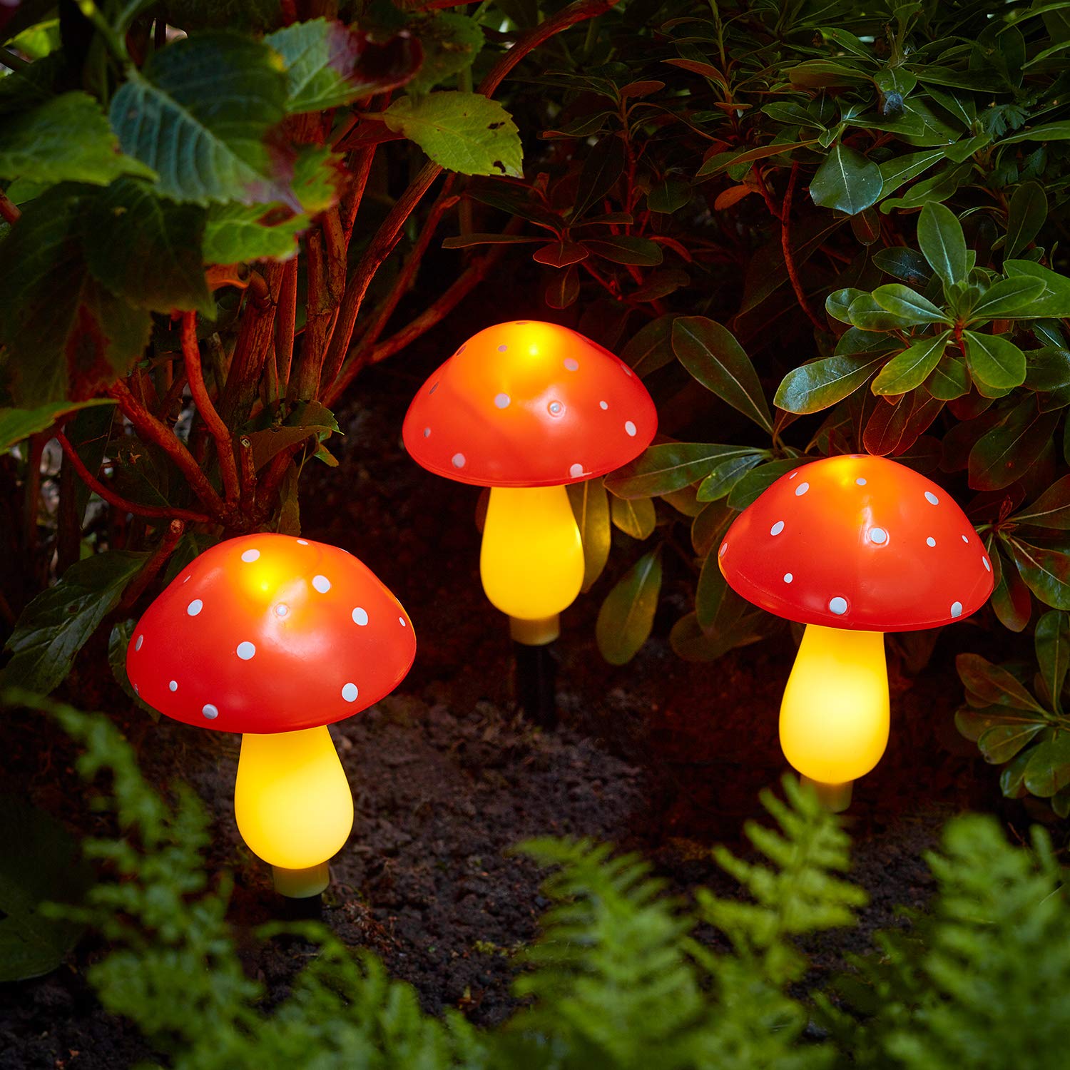 Lights4fun Set of 3 Solar Powered Toadstool Mushroom Outdoor IP44 Waterproof Decorative Garden Pathway LED Stake Lights