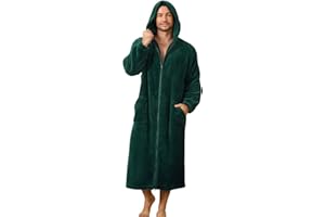 U2SKIIN Men's Plush Fleece Hooded Robe, Soft Warm Long Bathrobe with Pockets, Cozy Spa Shower Robe for Men with Front Zipper