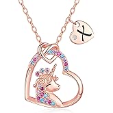Chunyee Unicorn Gifts for Girls, Colorful CZ Heart Unicorn Necklaces Initial Necklace Birthday Christmas Gift for Girls Teens