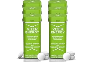 Viter Energy 40mg Caffeine Mints - Sugar Free, B Vitamins, Vegan, Boosts Fast Energized Alert Focus, Caffeinated Nootropic Supplement Pills (Spearmint Flavor, 20pcs, 6 Pack, 120pcs Total)