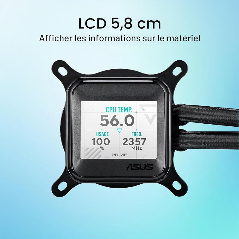 Prime LC ARGB LCD All-in-One Liquid CPU Refroidissement à Eau (écran LCD 2,3", Pompe Asetek, Ventilateurs ARGB préinstallés, pour Intel LGA 1851, 1700, 1200, 115X, AMD AM5, AM4)