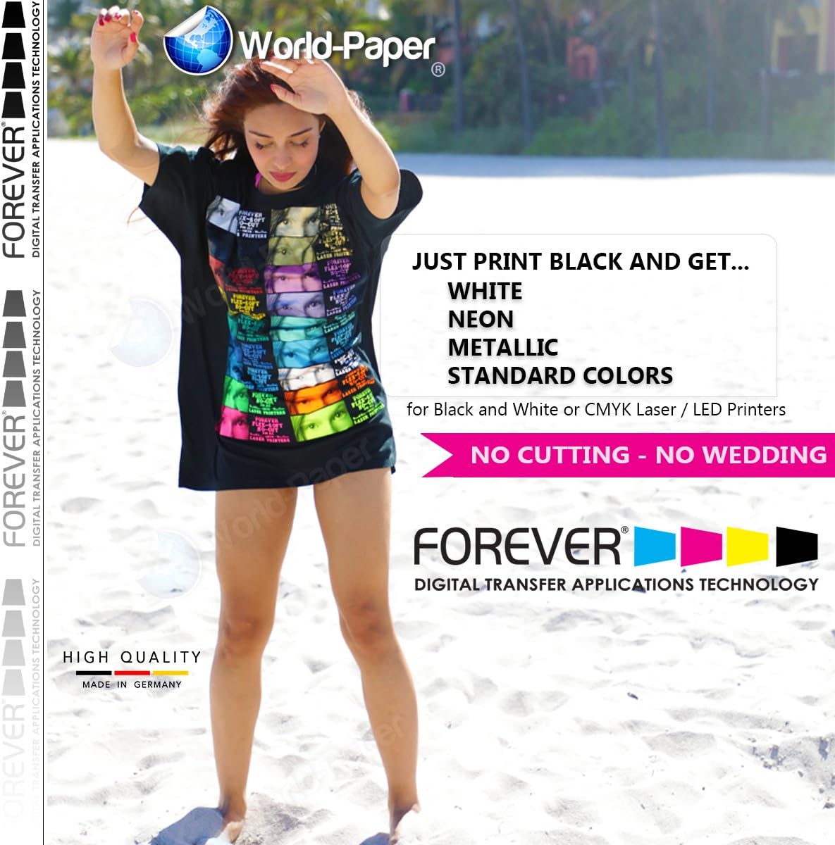 Laser Heat Transfer Paper Forever Flex-Soft (NO CUTTING - NO WEEDING) (8.5" x 11", Yellow Gold Metallic) 20 Sheets Per Color
