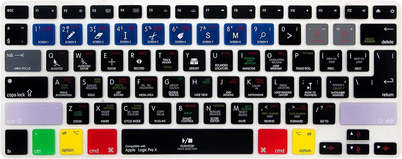MMDW Logic Pro X Silicone Shortcuts Keyboard Cover Skin for MacBook Pro 13