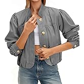 Tankaneo Womens Faux Suede Bomber Jackets Casual Cropped Stand Collar Coats Vintage Button Down Shackets