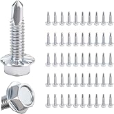 QZATTCAEN 1/4" x 1" Hex Washer Head Self-Drilling Screws (50 PCS), Grade 8.8 Heat Treated Carbon Steel, Zinc Plated Self Tapping Screws, Industrial Strength Metal Fasteners