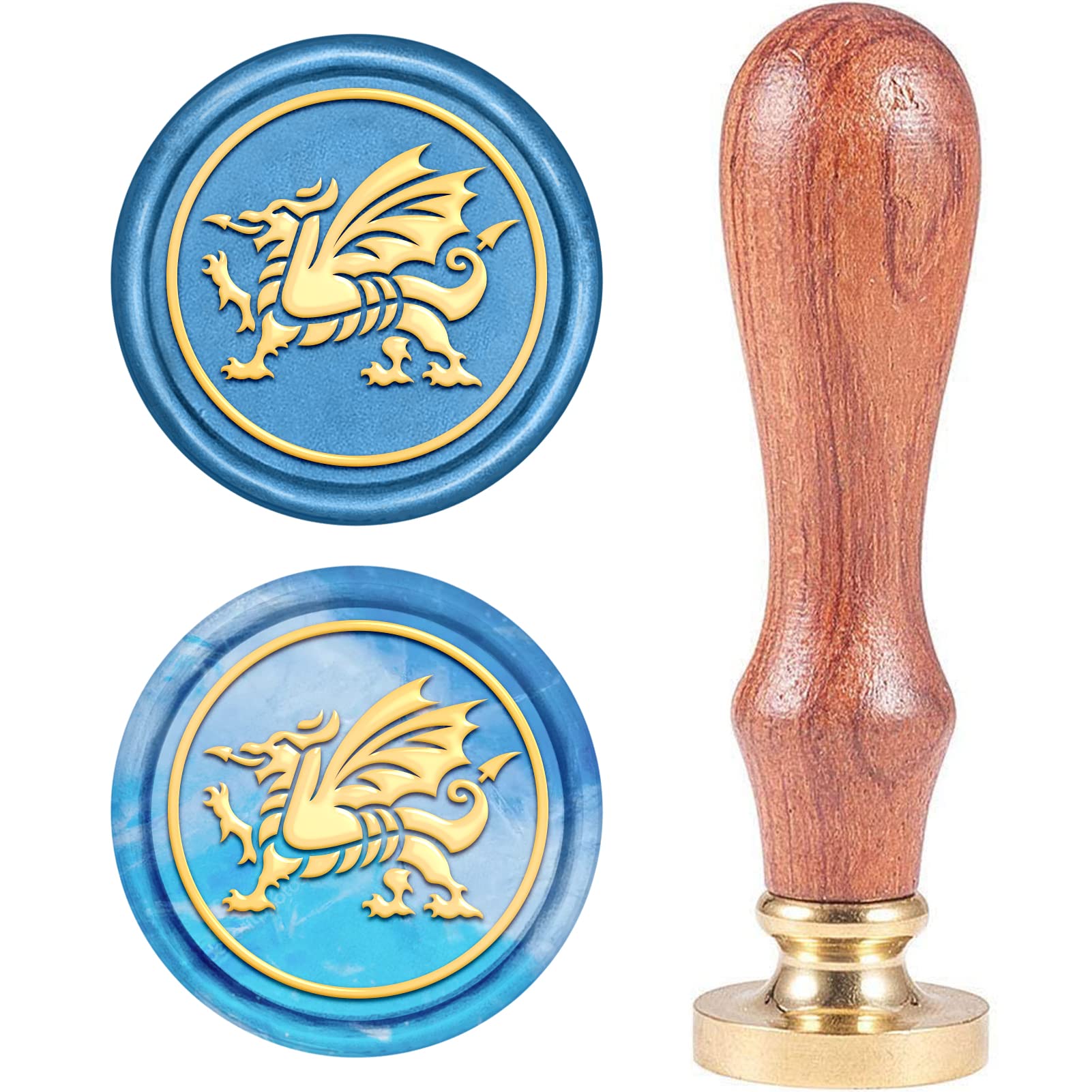 CRASPIRE Brass Retro Sealing Wax Stamp, Dragon Wax Seal Stamp 25cm Removable Sealing Brass Stamp Head Wooden Handle for Wedding Invitations Gift Packing Cards Letters Envelopes Wine Packages