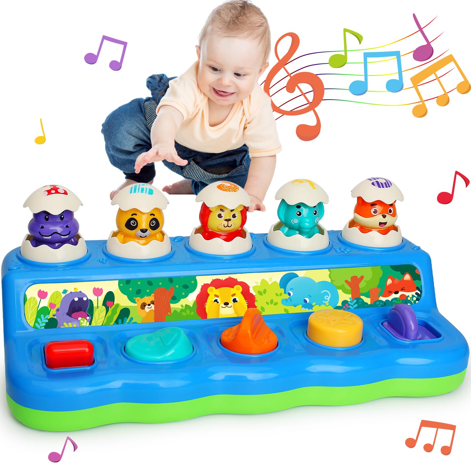 Yerloa Musical Pop Up Toys for 1 Year Olds Boys Girls Gifts with Music & Light, Animal Sound, Montessori Baby Boy Toys 6 9 12 18 Months, Cause And Effect Toy Interactive Early Development & Activity