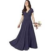 KOH KOH Womens Sexy Cap Short Sleeve V-Neck Flowy Cocktail Gown