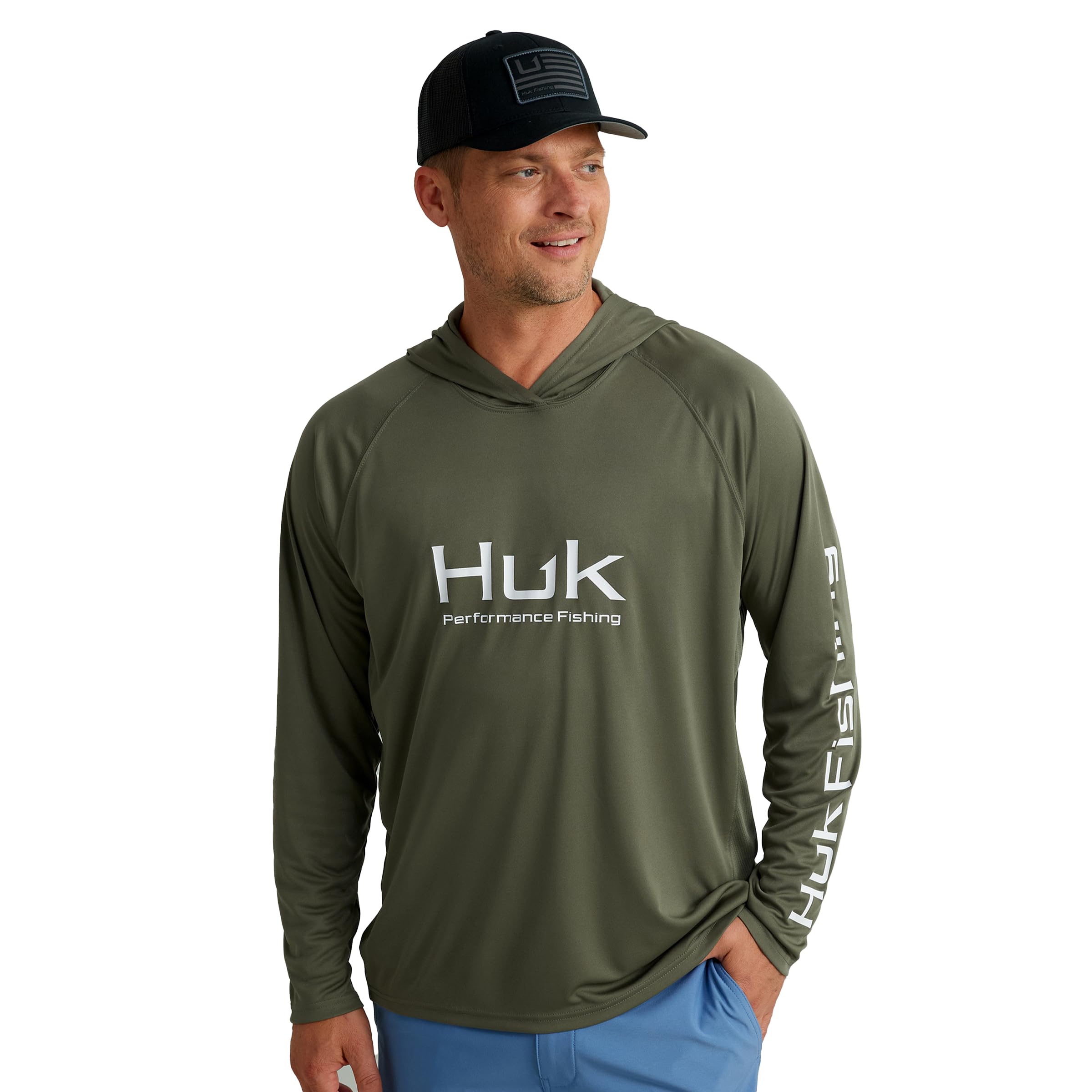 HUK Pursuit Vented Long Sleeve Hoodie, Fishing Shirt with Hood Moss Image HUK Pursuit Vented Long Sleeve Hoodie, Fishing Shirt with Hood Moss Image