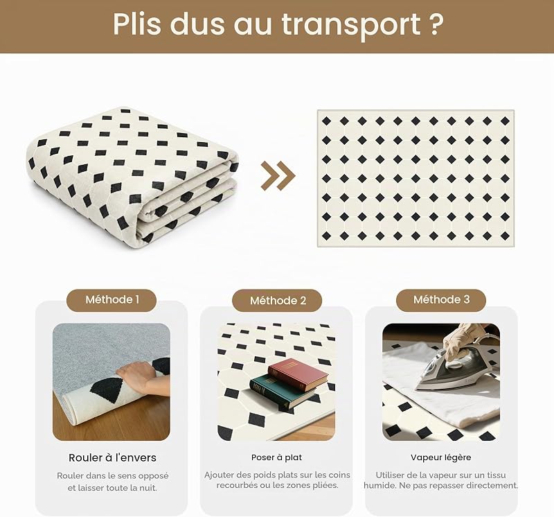 Tapis Moderne Lavable antidérapant 160x230cm Blanc