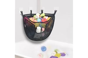 DOCMON Bath Toy Storage, Corner Bath Tub Toy Storage Holder with Bottom Zipper, Quick Release Bath Toy Organizer with Large Pocket, Mesh Shower Toy Holder Basket Net Bin for Bathtub Toys - Black