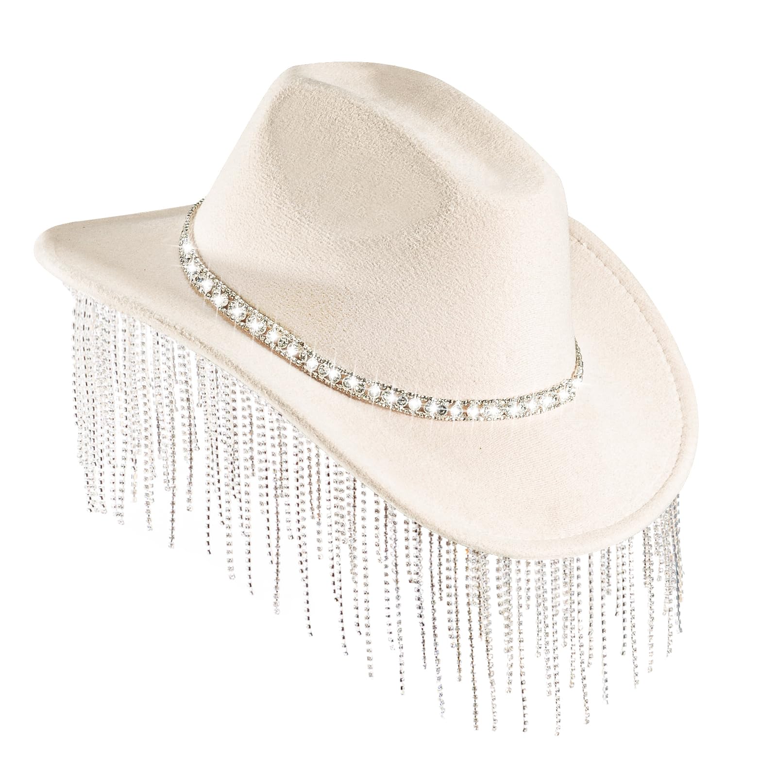 Photo 1 of ***DAMAGED****Womens Cowboy Hat Rhinestone Hat Cowgirl Hat Wide Brim Diamond-Glitter-for Girls with Tassel