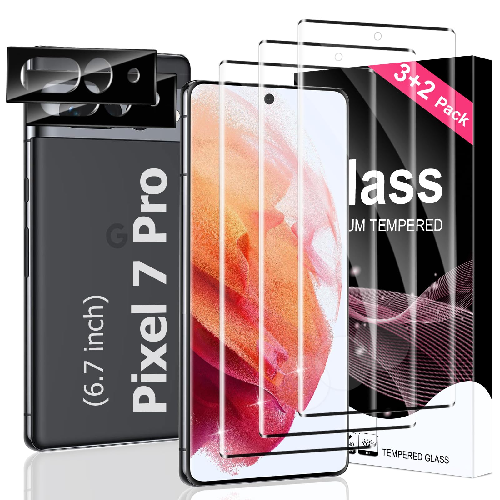3 Pack Pixel 7 Pro Screen Protector,2 Pakc Camera