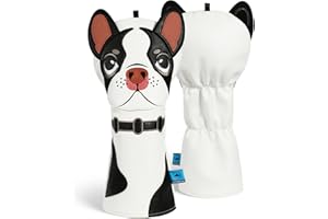 Driver Headcover Golf Animal Driver Headcover Funny White Boston Terrier Golf Club Head Cover Premium PU Leather Made