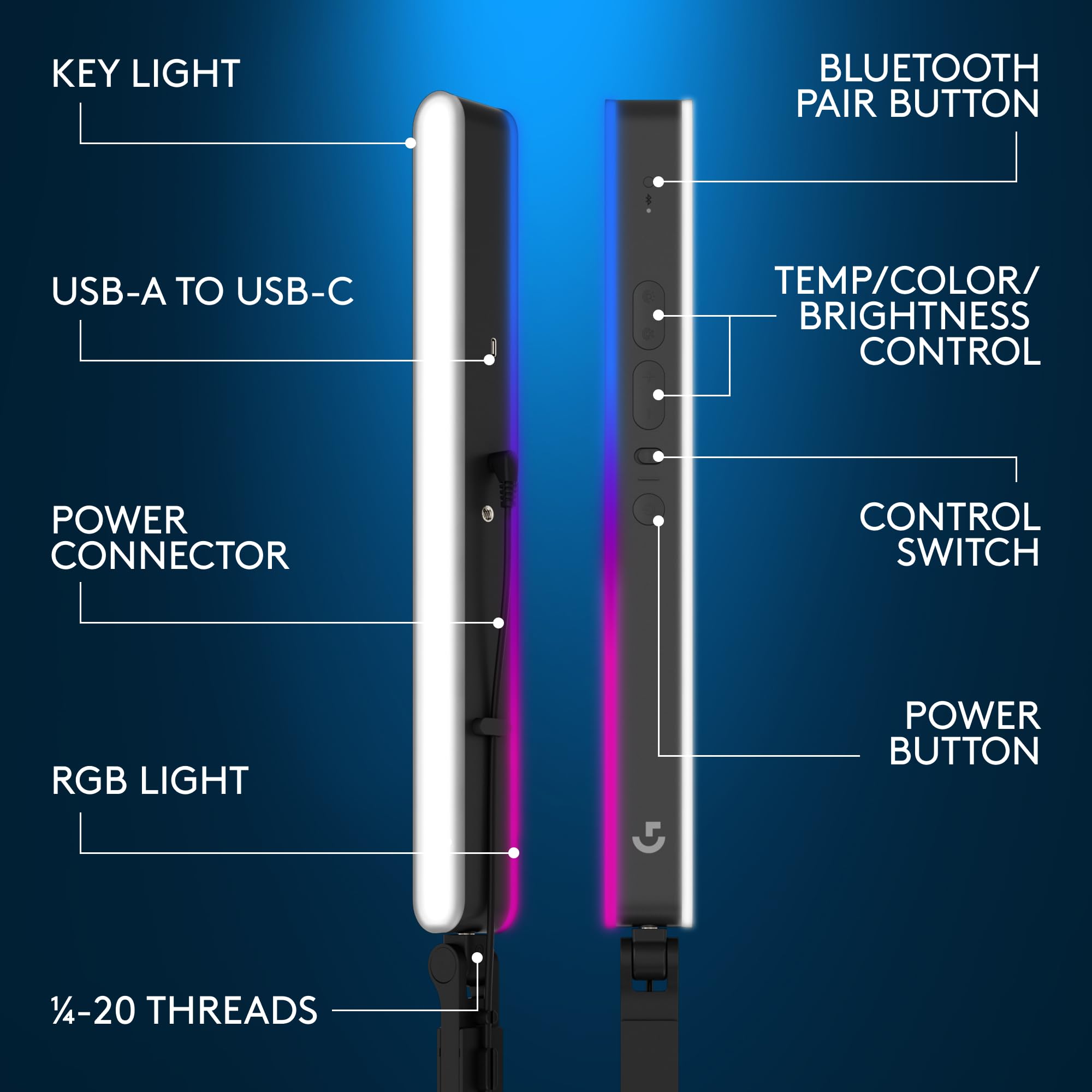 Logitech G Litra Beam LX Premium Dual-Sided RGB LED Streaming Key Light, TrueSoft, Studio Lights, Bluetooth, USB, PC/Mac - Graphite